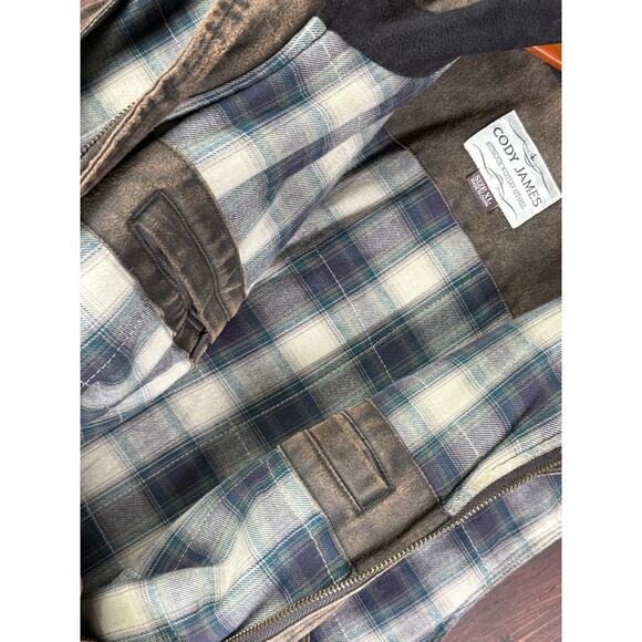 Cody James Dusty 3.0 Oil Coated Zip Up Vest Jacket Brown Plaid Liner Mens XL GUC - Picture 9 of 12